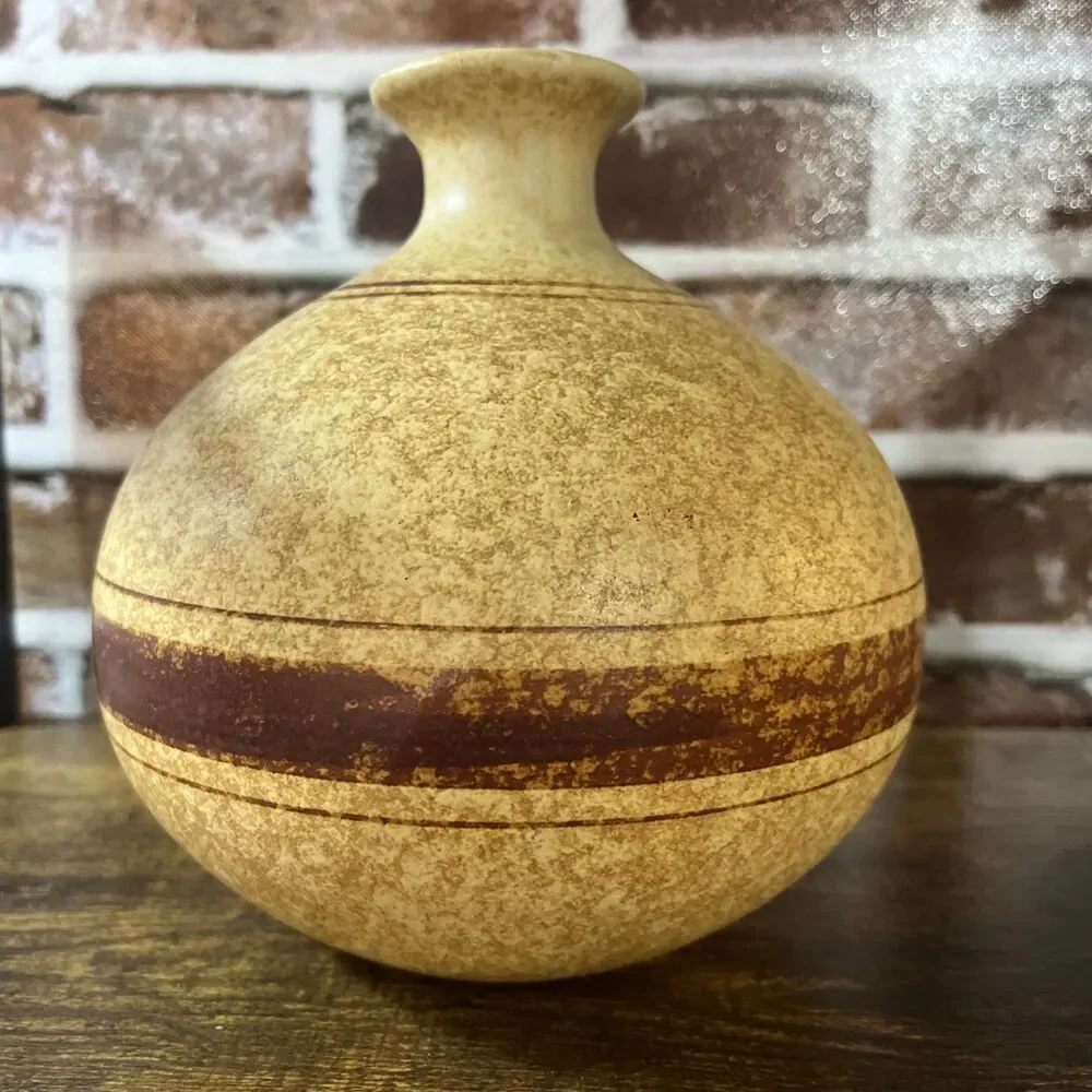 Vintage Terra-cotta MCM Art Studio Round Vase Thin Neck Perfect Form And Glaze